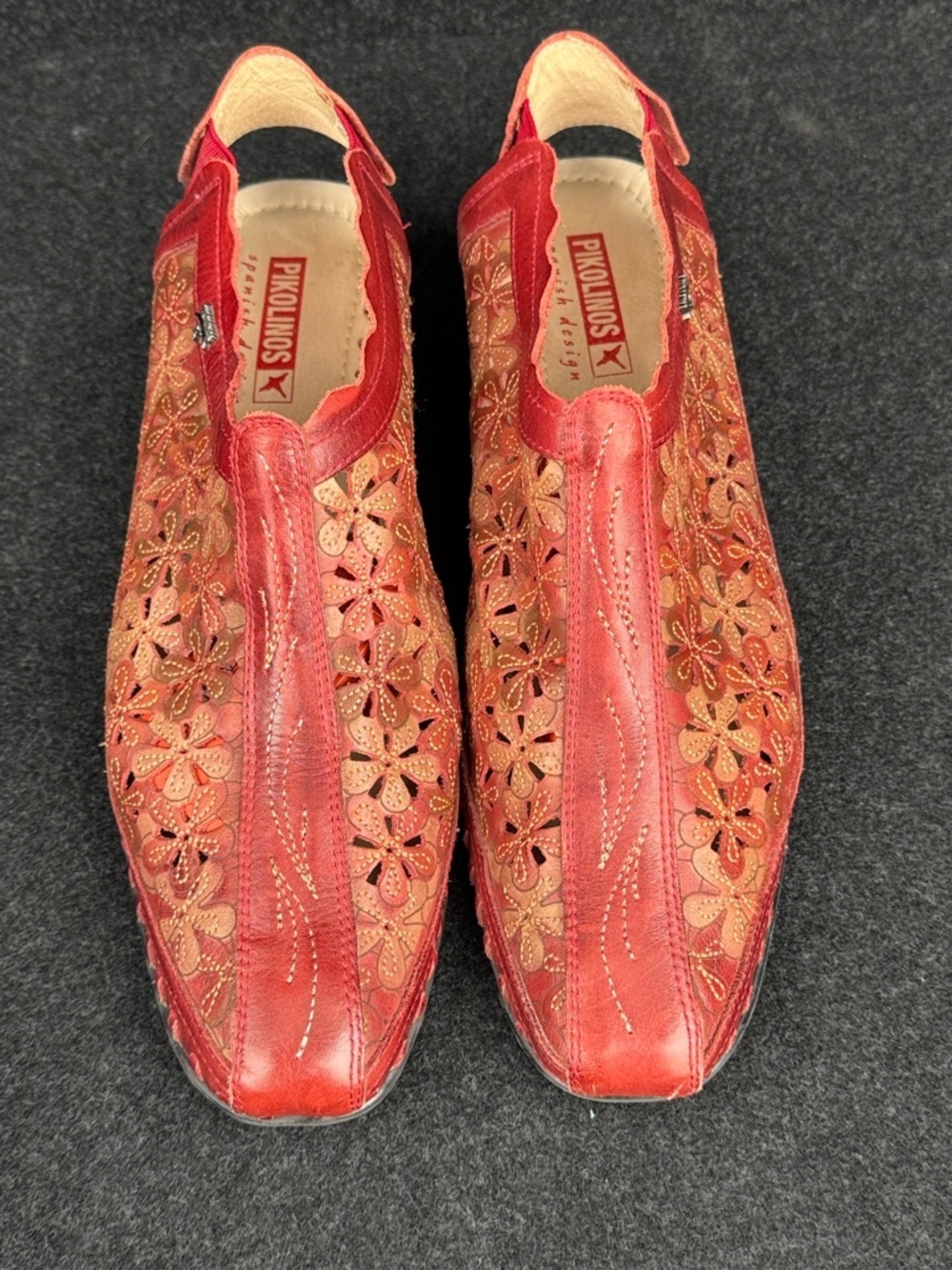 PIKOLINOS Red Floral Cutout Spanish Leather Sandals, Women’s Sz 42, Like New - Picture 2 of 11